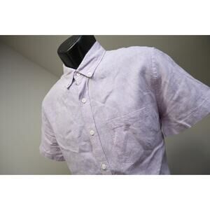 J Crew Button Up Dress Shirt Linen Blend Casual Plaid Short Sleeve‎ Mens Medium